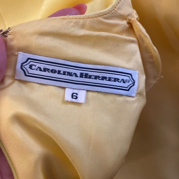 Carolina Herrera yellow  lace detailed Sheath Long Sleeve Dress, US6 - Picture 11 of 11
